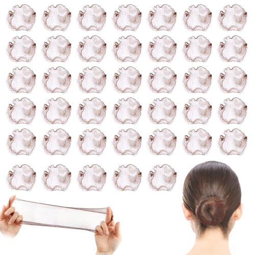 40 Piezas Redecilla Pelo, Redecilla Moño Invisibles, Redecilla Moño Ballet Niña Redecillas para Moños con Borde Elástico, Accesorio de Peinado para Fijar Pelo en Cabeza de Ballet Café