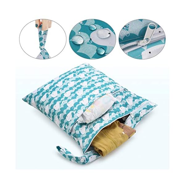 CeeKii Wet Dry Cloth Windeltaschen 3er Pack Waschbare Reisetaschen, wasserdichte Wet Bag, Baby Reusable Beach Pool Gym Bag mit Reißverschlusstasche und Druckknopfgriff – Bild 3