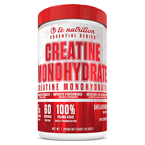 TC Nutrition Creatine Monohydrate Powder 5g - Pure Creatine Powder for Increased Strength, Muscle Growth, Improved Endurance and Performance - Post Workout Muscle Builder For Men & Women - 60 servings, Unflavoured