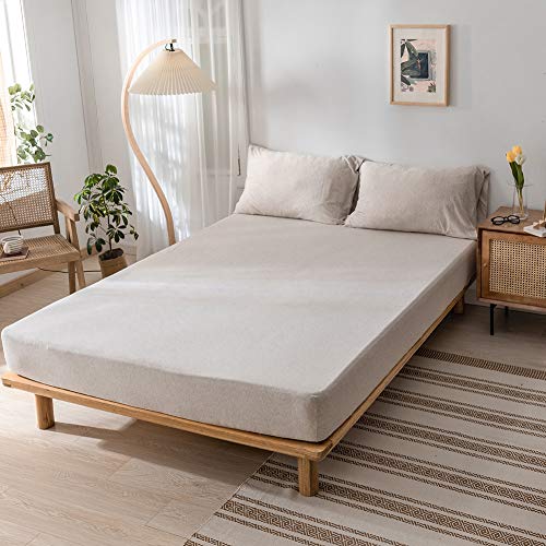 Doneus Jersey Knit Cotton Fitted Sheet Queen, 15" Deep Pocket 3 Piece (No Flat Sheet) Fitted Sheet Set Includes 1 Solid Light Coffee Fitted Sheet And 2 Pillowcases, Super Soft Comfy And Easy Care #TOP1