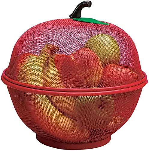 Image of BOTEX Apple Shape Net Fruits & Vegetables Basket for Kitchen, Fruit Basket with Net Cover, Fruit and Vegetable Stand Basket red
