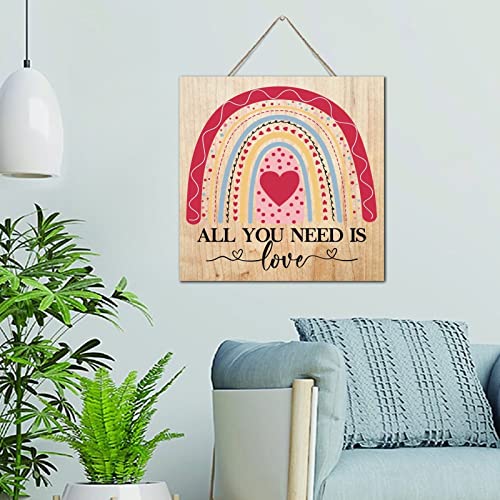 Plaque murale All You Need Is Love en bois vintage 30x30 cm pour déco chambre enfant