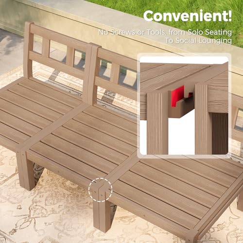 Image of Outdoor Patio Chairs Set of 2, HIPS Modular Sectional Seatings & Thick Cushions- Side Interlock Easy to Connect, Weatherproof Patio Furniture Set for Backyard, Deck, Poolside (Teak)