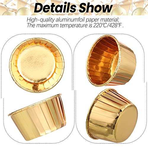 Image of 300 Pack Gold Cupcake Liners Bulk Disposable Foil Muffin Cup