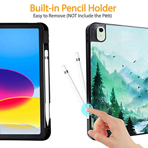 Hi Space Ipad 10Th Generation Case 10.9 Inch 2022 With Pencil Holder, Mountain Forest Tree Nature Trifold Protective Shockproof Cover For Ipad 10Th Gen Auto Sleep Wake For A2757 A2777 #TOP3