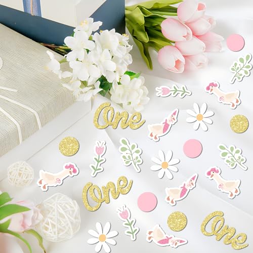 Image of 220PCS One Silly Goose Birthday Decor for Girl, Goose Dot Leaves Flower 1st Birthday Confetti for Pink and Gold First Bday Decorations.