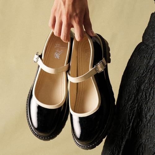 Image of Theater Sensei Pro Women Mary Jane Flats | Glossy Round-Toe Ballerinas with Adjustable Strap | Classy & Comfortable Footwear for Casual and Formal Wear