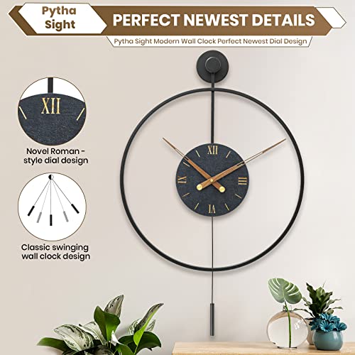 Image of Large Modern Wall Clock,Wall Clocks for Living Room Decor,Classical Metal Minimalist Roman Numeral Dial,Big Decorative Farmhouse Pendulum Wall Clock With Walnut Pointers for Office,Dining Room
