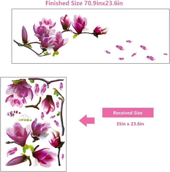 Miniatura 6 de Calcomanías de pared autoadhesivas extraíbles de 70.9 x 23.6 pulgadas, para dormitorio, sala de estar, pintura decorativa de magnolia, calcomanías