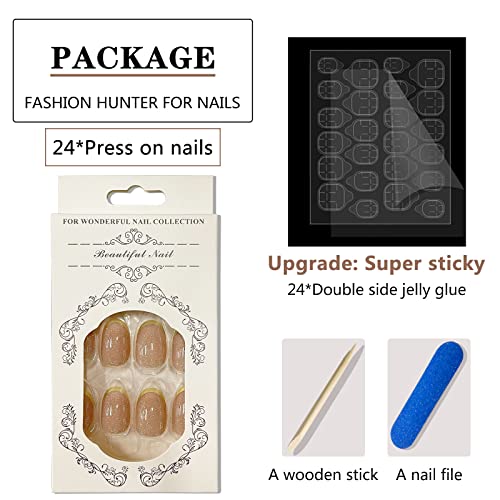 Short Fake Nails Round Glossy Glitter Press On Nails French Tips Gold Acrylic Glue On False Nail Reusable Artificial Full Cover Stick On Nails Diy Manicure For Women Girls #TOP4