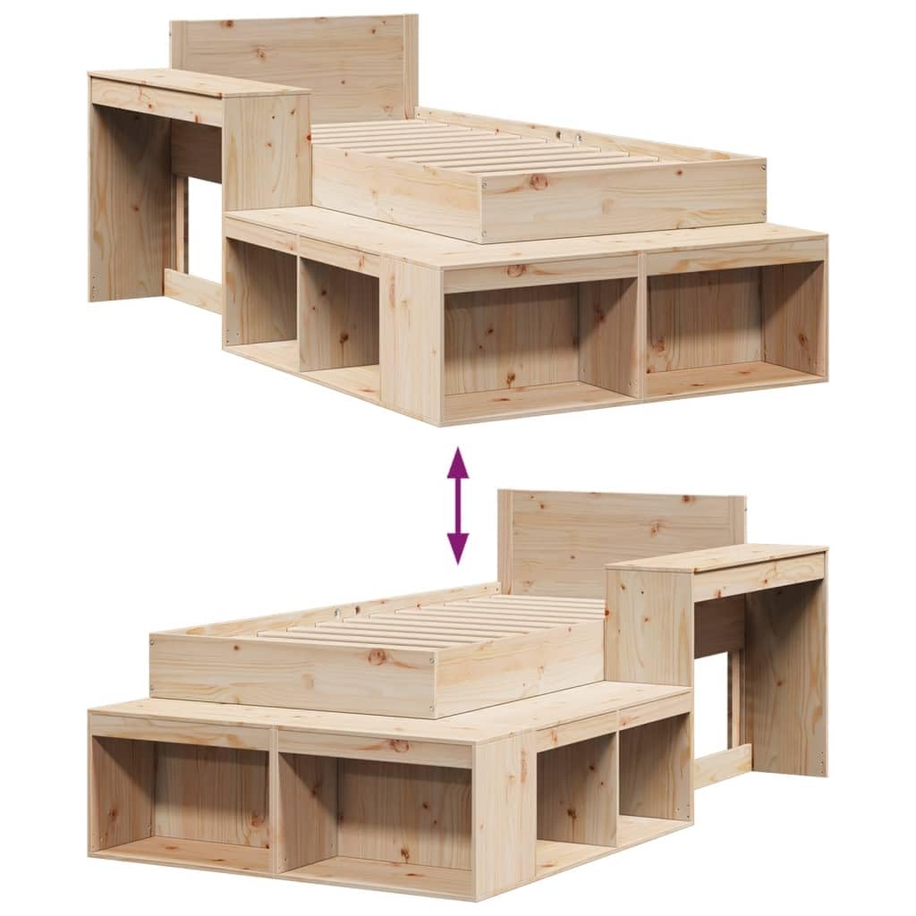 vidaXL Massivholzbett, Einzelbett Holzbett ohne Matratze, Bettgestell mit Lattenrost Kopfteil, Bett Nachttisch mit Schreibtisch, 90x200cm Kiefernholz