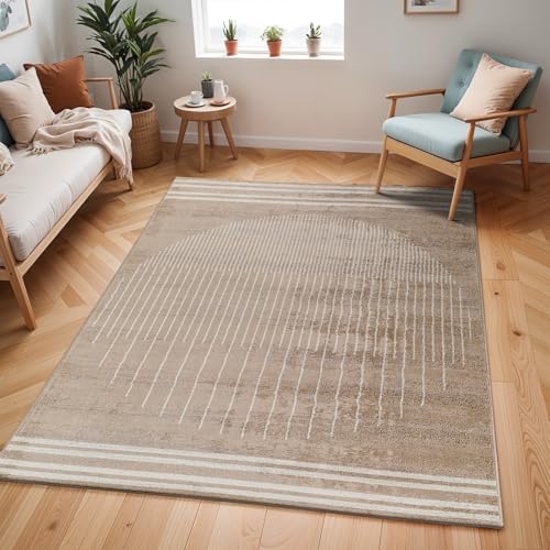 Livabliss Nairobi Boho 160x216 cm – Skandinavischer Stil mit geometrischem Muster – pflegeleichter Kurzflor für Wohnzimmer, Schlafzimmer & Esszimmer, Braun & Beige