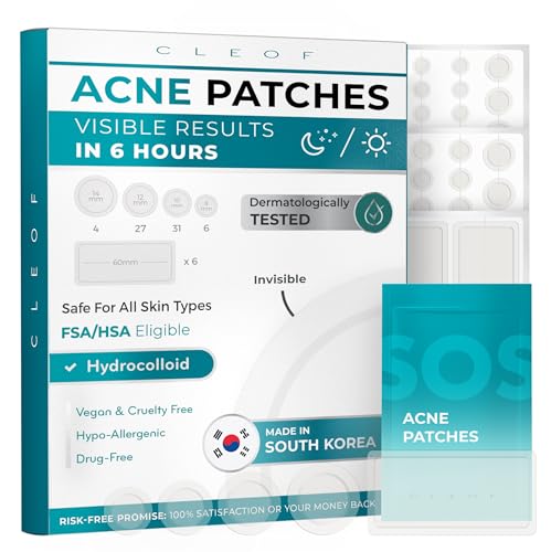 Hydrocolloid Pimple Patches (Made in Korea) FSA/HSA Eligible - Vegan, Hypoallergenic, Cruelty-Free Acne Circle Stickers for Overnight Use, for Zits, Spots, Pimples, Whiteheads (74 Count, Mixed Sizes)