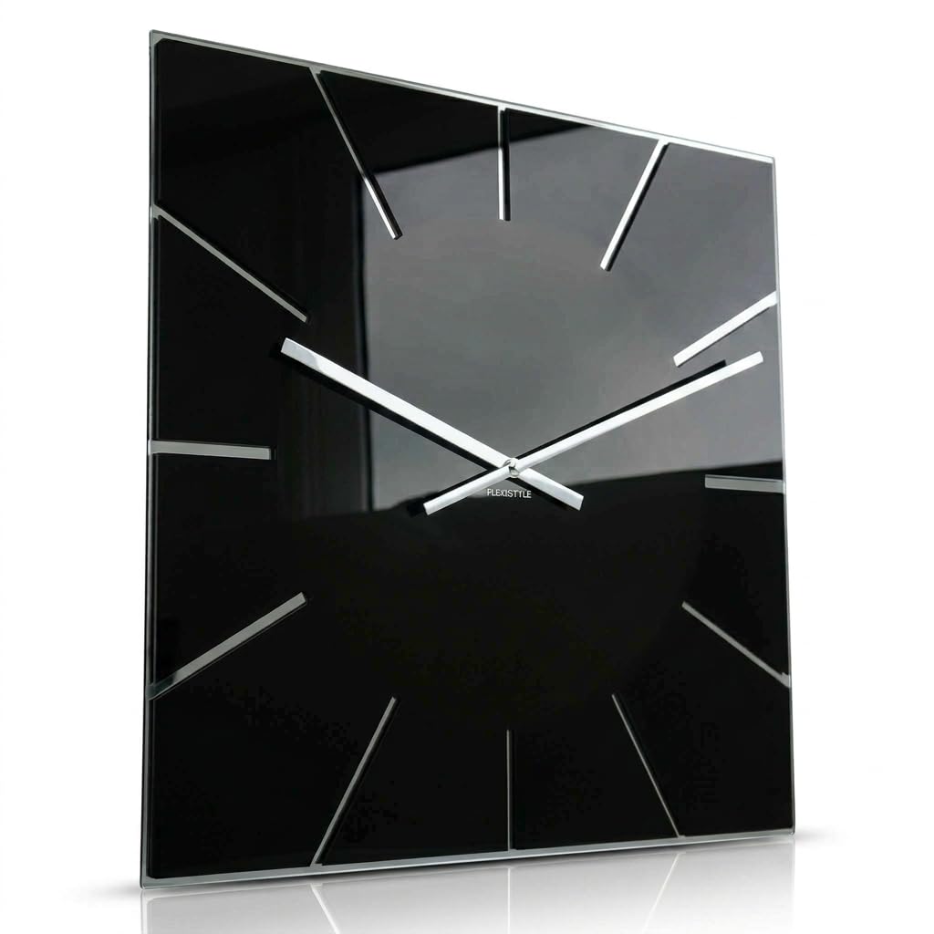 Flexistyle Black Modern Large Wall Clock 50Cm Unusual Design Acrylic Mirror For Office Living Room Bedroom Silent Non Ticking