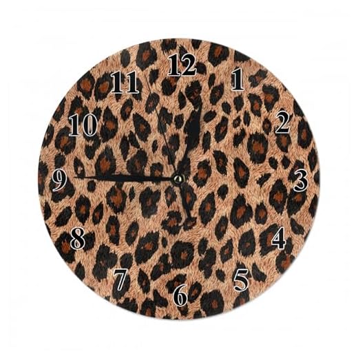Leopard Print Wall Clock Safari Animal Skin Black Brown Dots Farmhouse Unique Large Clock Wall Non-Ticking Decor for Home Office School Classroom, 10 Inch, A1239