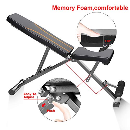 Adjustable Weight Bench, Foldable Workout Bench for Full Body Workout,Strength Training Fitness Bench Multi-Purpose,Portable Flat/Incline/Decline Exercise Bench for Home Gym