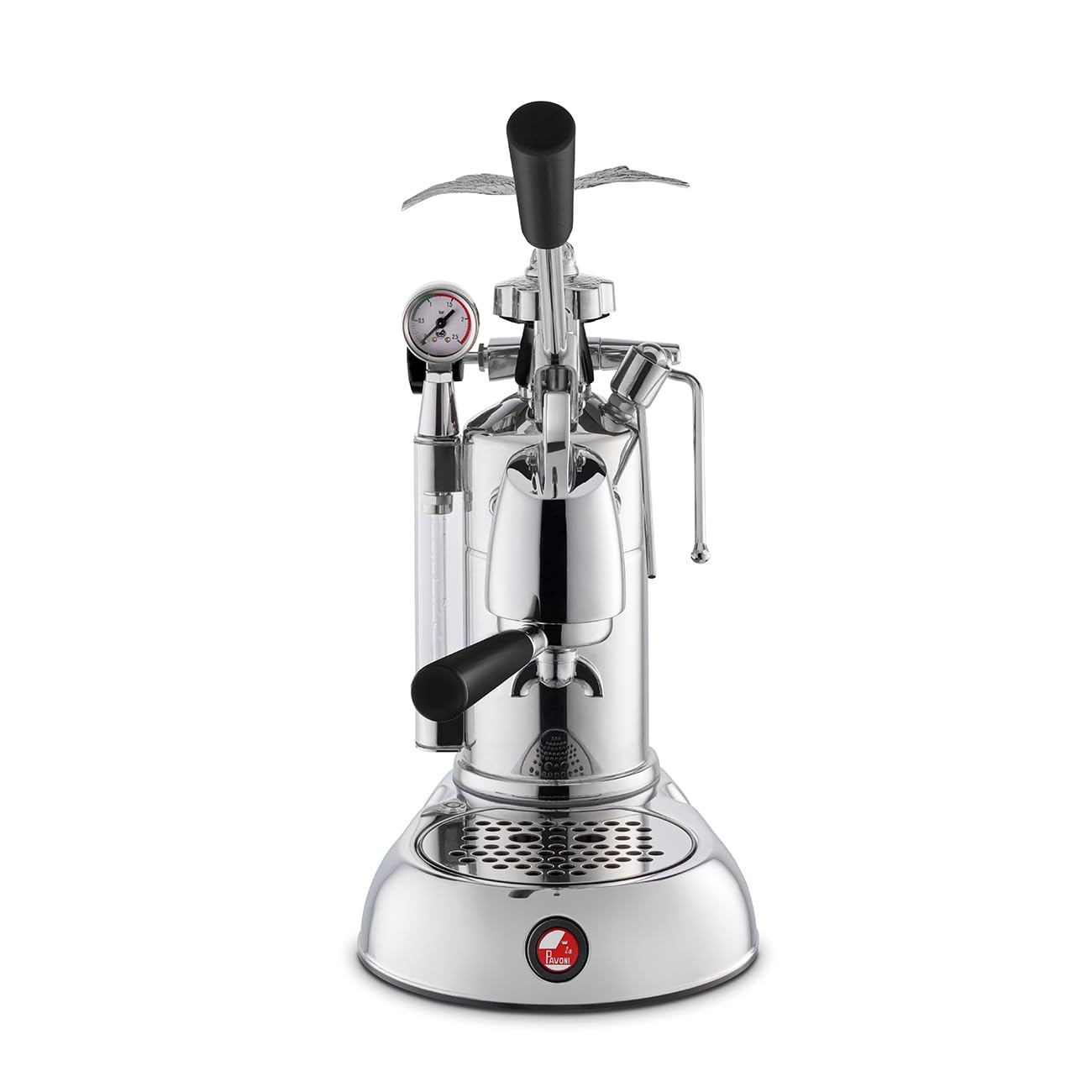 La Pavoni Milano, Macchina Caffè Espresso a Leva LPLMLN01EU, Riscaldamento a Caldaia con Manometro, Serbatoio Acqua 1,6L, 2 Portafiltri da 52 mm e Filtro 1/2 Tazze/Competizione, 950 W, Ottone Cromato