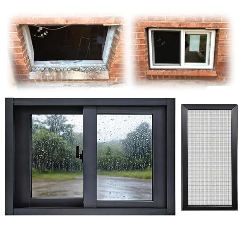 Ventanas corredizas de vinilo negro de 23x13 pulgadas para sótanos y cobertizos modernos 2