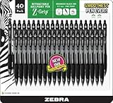 Zebra Z-grip Ballpoint Pens - Black Retractable Fine Point 0.7mm, Pack of 40