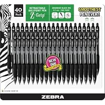 Zebra Z-grip Ballpoint Pens - Black Retractable Fine Point 0.7mm, Pack of 40