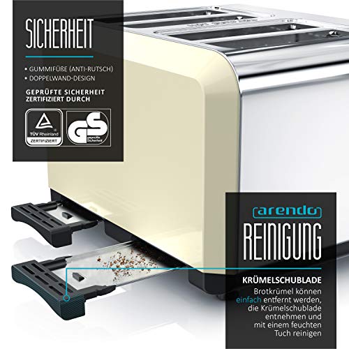 Arendo - Automatik Toaster 4 Scheiben - Edelstahlgehäuse - bis zu Vier Sandwich und Toast-Scheiben - Bräunungsgrad 1-6… – Bild 3