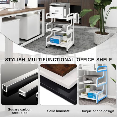 Image of Natwind Stylish 3 Tier Printer Stand, Office Desk Side Storage Shelf ,White