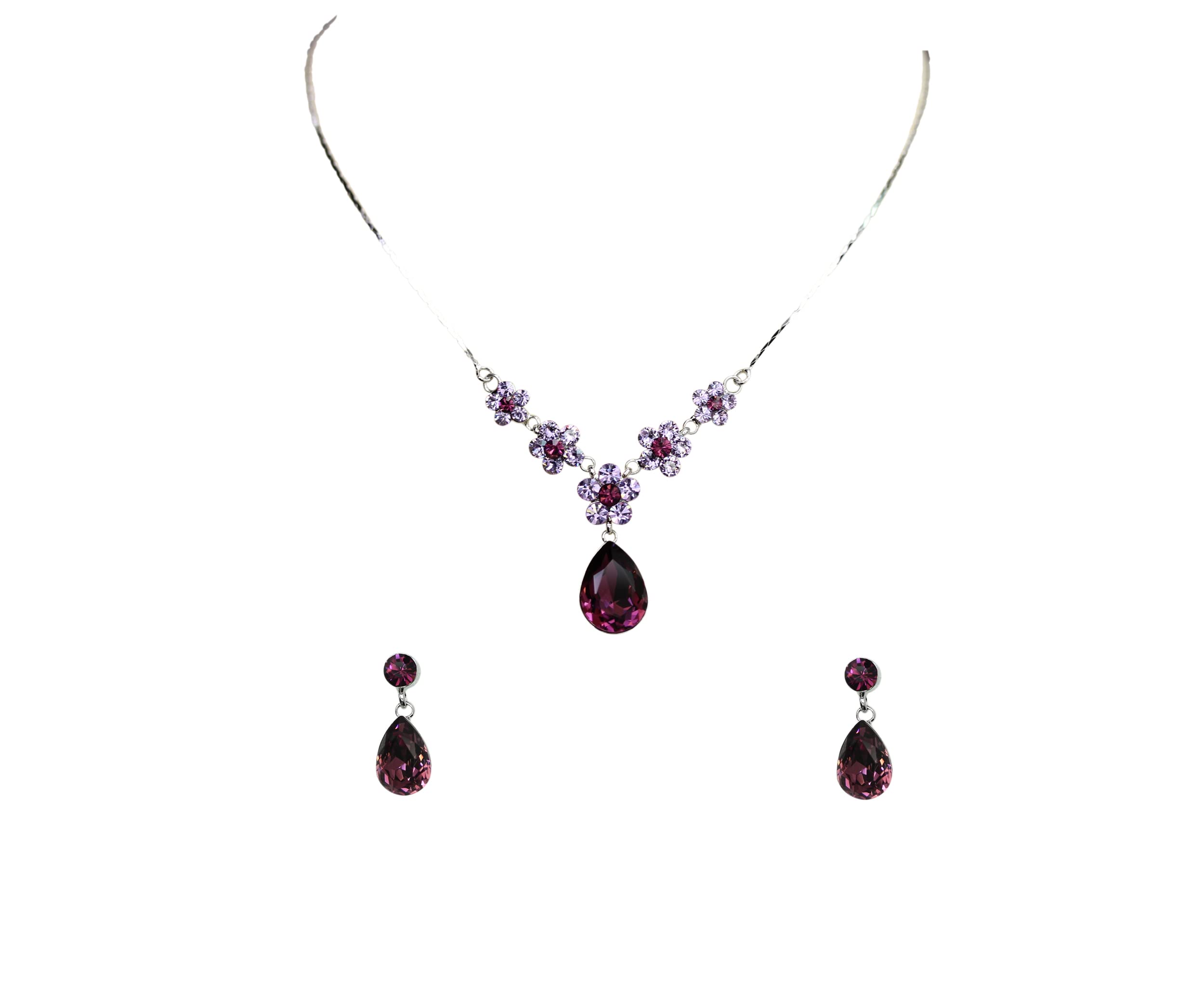 Faship Gorgeous Rhinestone Crystal Floral Necklace Earrings Set