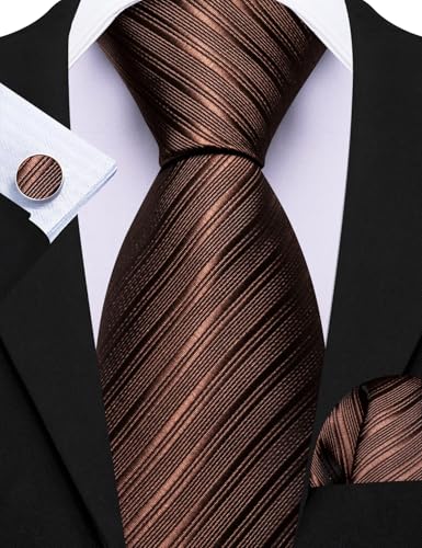Image of Barry.Wang Tie Sets for Men Silk Stripe Necktie Woven Checkered Handkerchief Cufflinks Formal Business Wedding