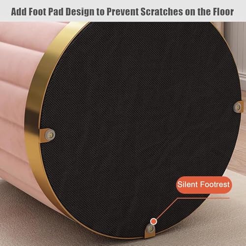Pouf rotondo con contenitore, ottomana bassa in pelle, sgabello da toeletta in spugna, poggiapiedi multifunzionale imbottito con base placcata in oro, per soggiorno