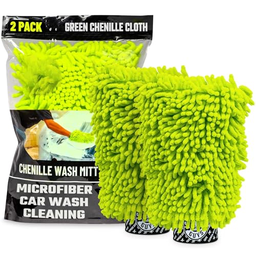 LAIBUY Manopla de lavado de microfibra de chenilla prémium sin arañazos, verde, 9 x 6 pulgadas (paquete de 2)