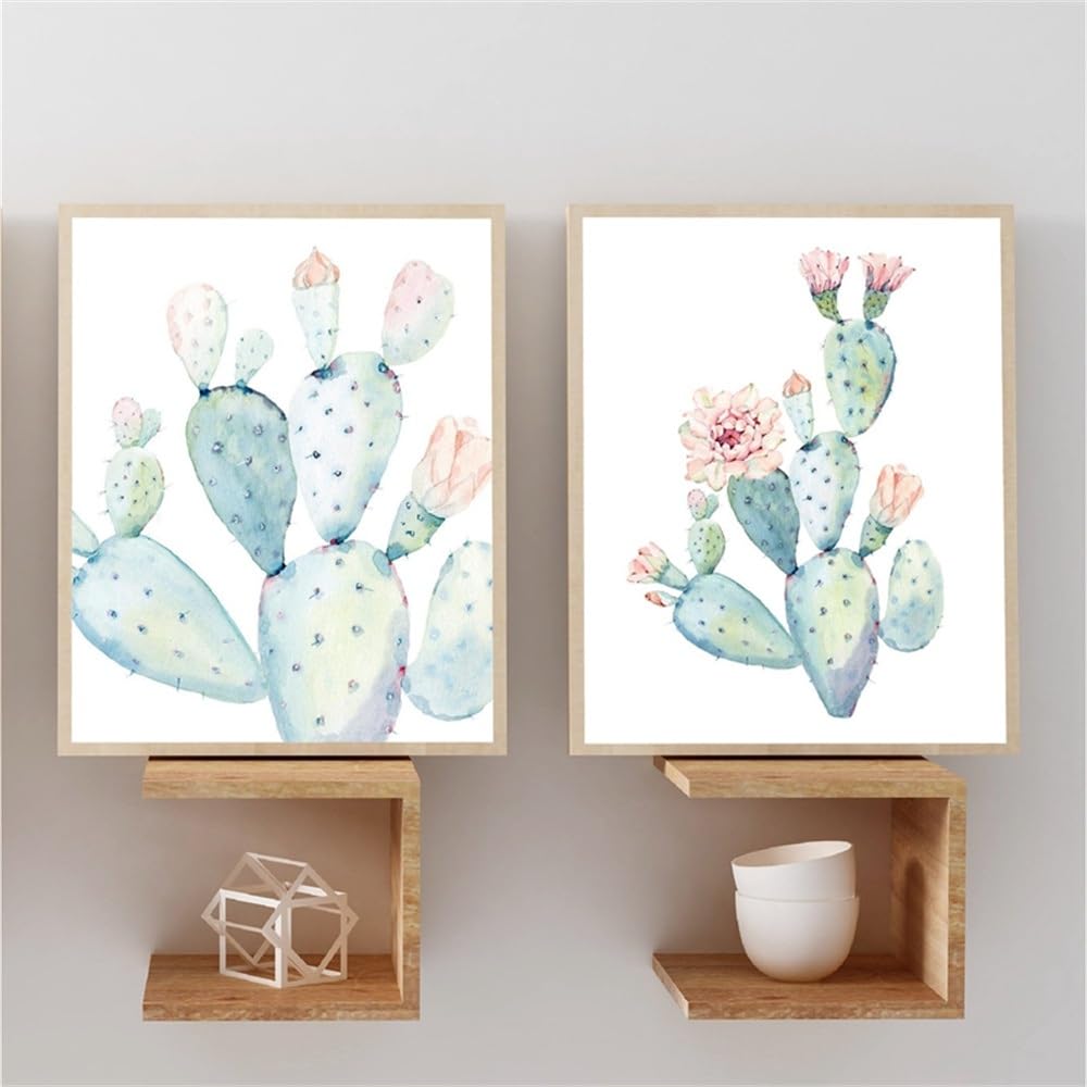 WBYZAC 2 Pieces Poster-Abstract Cacti Art Print Pastel Watercolor Cactus Canvas Painting Posters Botanical Wall Art Pictures for Living Room Home Office Decor-60 * 70cm (No Frame)