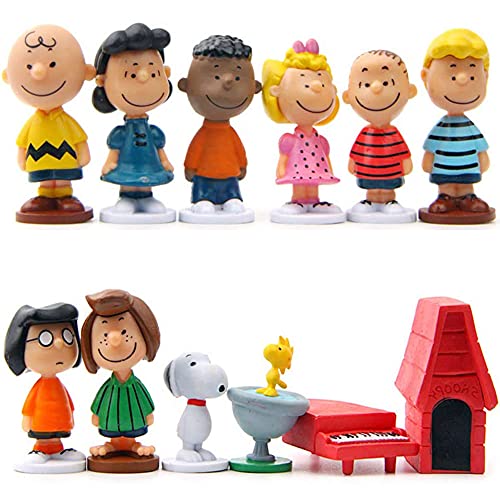 Ropniik 12PCS Snopy Figuras,Mini Snopy Figuras Set,Adornos para Tartas,Anime Figuras Decoración,Adornos para Coches Regalos de Cumpleaños para Niñas