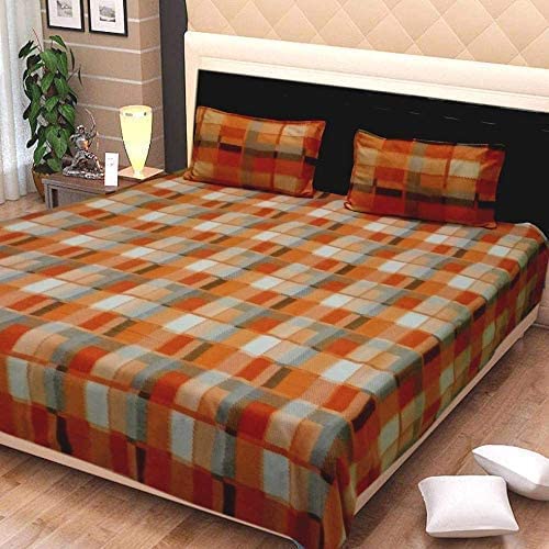 Whizz Homes Woollen Heavy Fleece Warm Checkered Double Bedsheet with