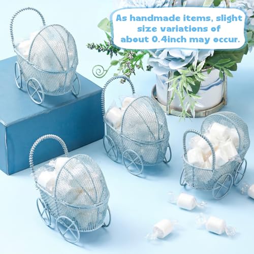 Image of Threehoney 12 Pcs Baby Shower Mini Carriage Decoration Blue Metal Wired Fillable Candy Stroller Baby Shower Table Centerpiece for Guest Gender Reveal Wedding Party Favor Gift