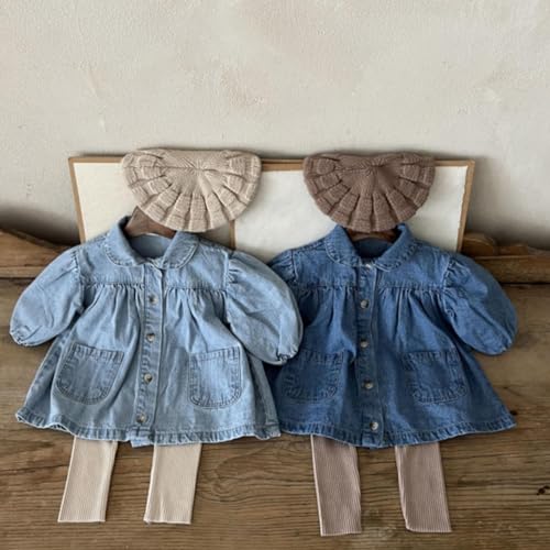 Girls Denim Dress Shirt Blouse Baby Toddler Lapel Collar Bottom Short Sleeves Button Down Casual Dress Tops4
