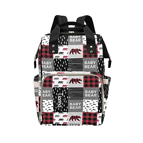 XOZOTY Bear Buffalo Plaid Diaper Backpack Nappy Nursing Baby Bags Gifts Tote Bag for Women