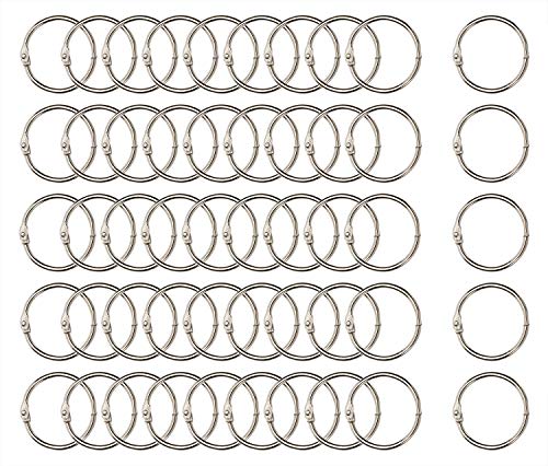 Shapenty 1 Inch Diameter Nickel Plated Metal Paper Book Loose Leaf Binder Ring Keychain Key Ring, 50PCS/Box