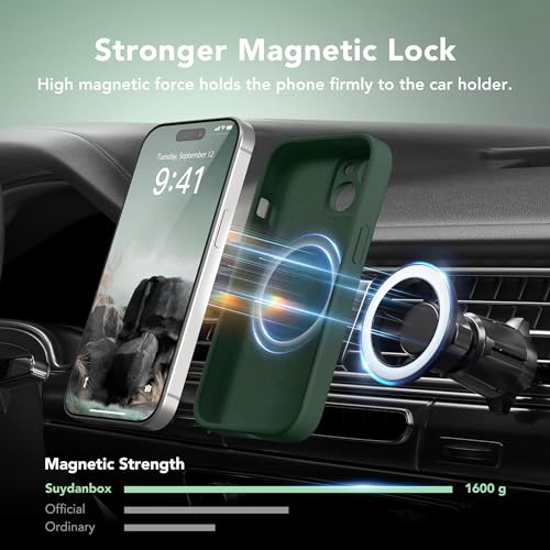 Image of Magnetic for iPhone 15 Case, Compatible with MagSafe, [Screen Protector + Full Camera Protection], Silicone Shockproof Anti-Scratch Protective Phone Case for iPhone 15 6.1 inch, Alpine Green
