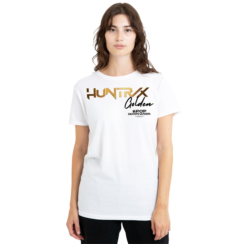 Kpop Demon Hunters Huntrix Golden Logo Ladies T Shirt, White, Medium