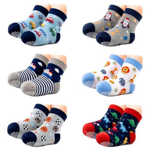 Image of CUTEABLY Baby Boys And Girls Regular Anti-Skid Cotton Blend Socks (Pack of 6, Assorted)
