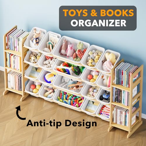Image of SpaceAid Toy Storage Organizer with 6 Shelves and 20 Bins, Toy Organizers Storage Bookshelf, Kids Bin Shelf Toys Box Bookcase for Bedroom Playroom Organization Room Decor, White