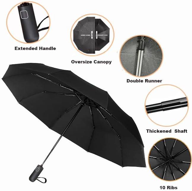SIEPASA Windproof Travel Compact Umbrella-Automatic Umbrellas for Rain-Compact Folding Umbrella, Travel Umbrella Compact, Windproof Umbrellas for Men Women Teenage.(Black, 54 Inch) - Image 3