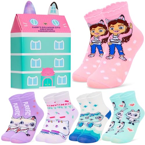 Gabby's Dollhouse Girls Socks, 5 Pack of Calf Length Toddlers & Kids Socks, Soft Breathable Preschool Casual, Gifts for Girls (4/6.5 US, Multi)