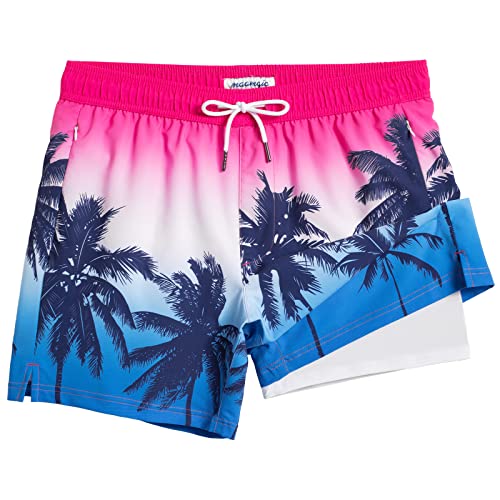 Image of maamgic 5inch Mens Swim Trunks with Compression Liner 2-in-1 Swimming Shorts Stretch Quick Dry with Zipper Pockets