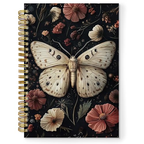 Carnet vintage papillon et fleurs style dark cottagecore format A5 couverture rigide