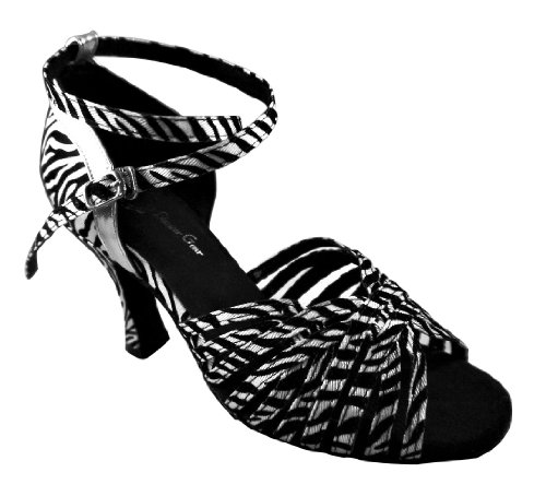 Dancer Gear Wowen Ballroom Latin Dance Suede Sole 3 Inch, Size 8 Black,White,Silver