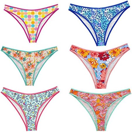 Adela Sexy Cheekini 12 Colorful Prints Cotton Cheekini Panty 3 Pcs/Bag Random Color
