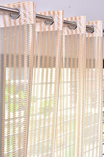 Image of K 2 6 Creation Stripped Polyester Tissue Net Pattern Eyelet Curtain (Cream, 4 x 9 Feet)