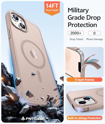 Image of FNTCASE for iPhone 15 Plus Case: for iPhone 14 Plus Case [Compatible with Magsafe] Translucent Matte Cases with [Screen Protector] Military Grade Shockproof Protective Phone Cover - Desert Gold