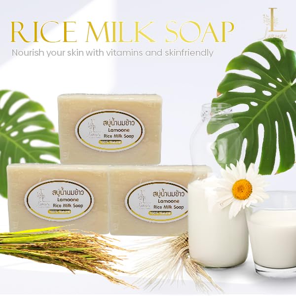 Miniatura 7 de Jabón de leche de arroz a base de hierbas + bolsa exfoliante natural, espuma suave, jabón orgánico hidratante, barra de jabón de colágeno glicerina